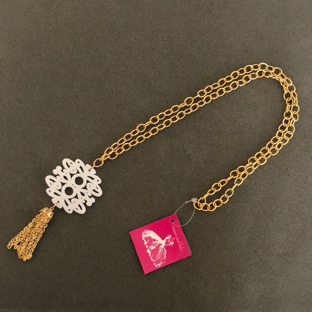 Moon And Lola Large White And Gold Tassel Necklace
